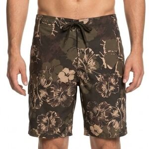 Ocean Pacific Board Shorts Mens Large Brown Camo Hibiscus Casual Swimming Surf